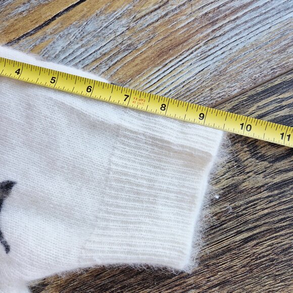 Vintage'90s Express Tricot Floral Rabbit Hair Blend Short Sleeve Sweater Ivory - Picture 9 of 11